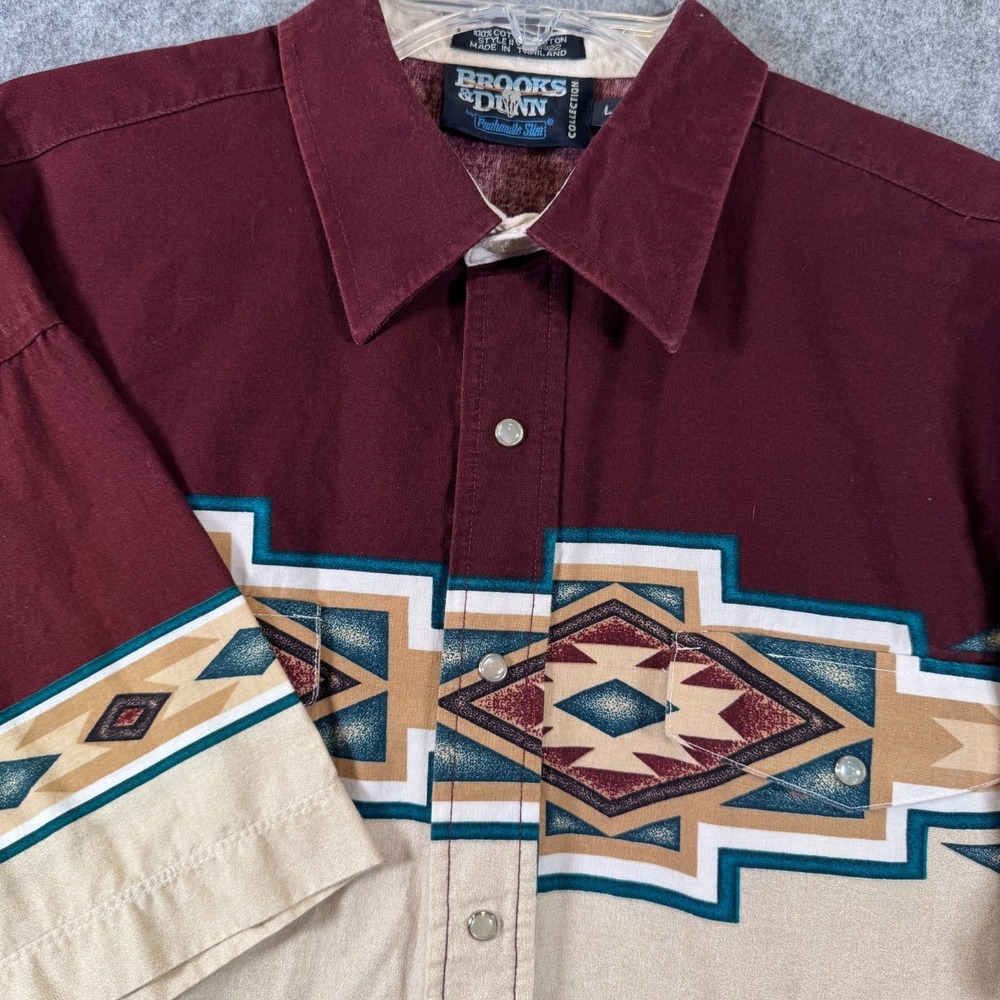 VTG 90s Brooks & Dunn Southwest Aztec Shirt Mens L Panhandle Western Pearl Snap